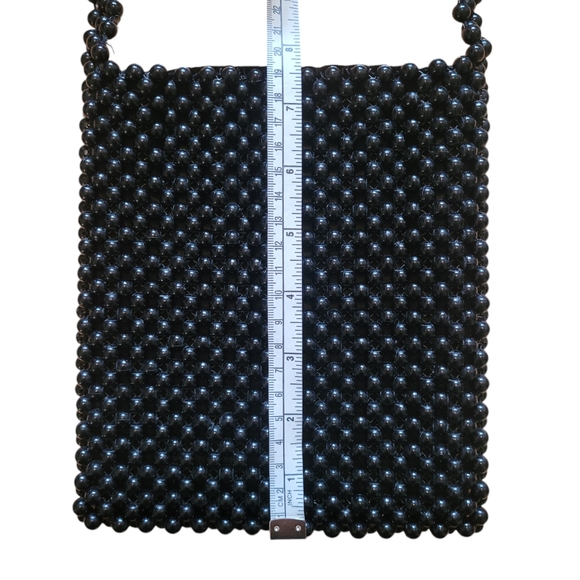 Black Cross Body Beaded Satin Lined Purse - Picture 6 of 8